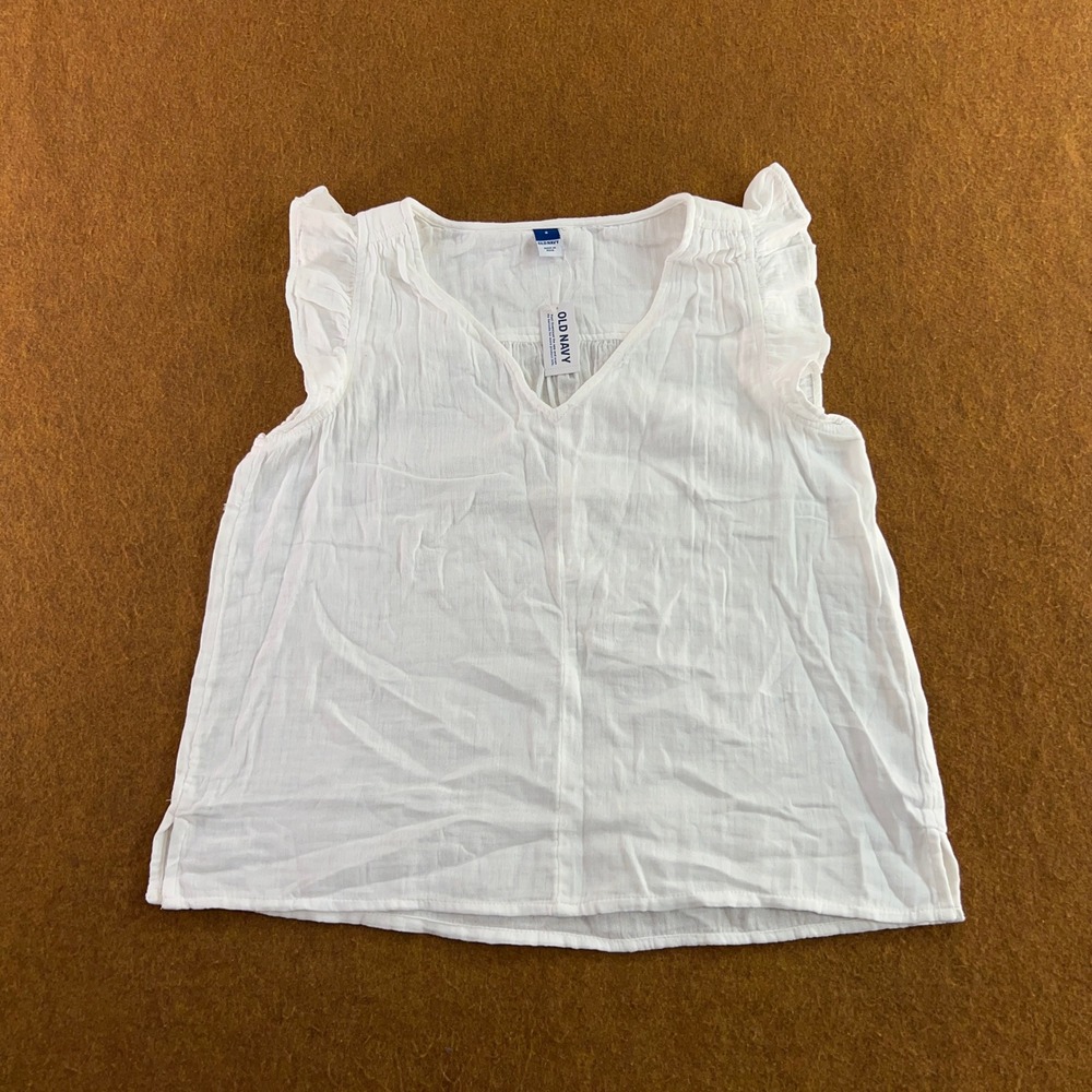Old Navy Womens Small White Ruffle Sleeve V-Neck Cotton Gauze Blouse Top NWT